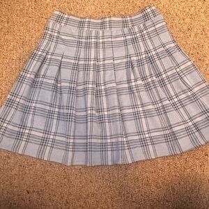 Blue and white school girl skirt.